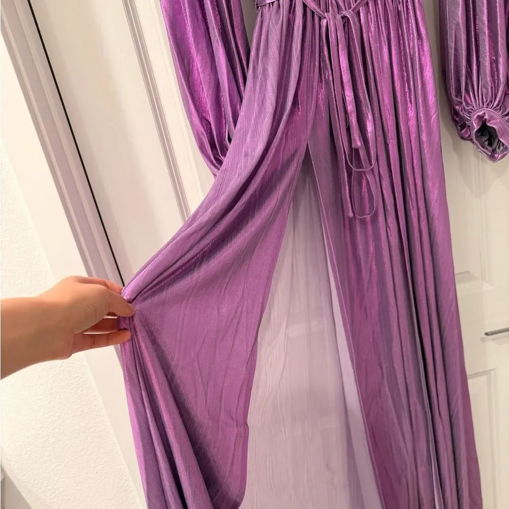 NWOT BRONX AND BANCO Zoe Metallic Blouson-Sleeve Elegant Purple Evening Gown - Picture 10 of 13